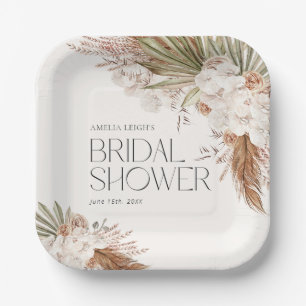 Assiettes En Carton Douche Fleurs Bohèmes et Plumes
