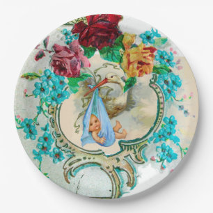 ASSIETTES EN CARTON DOUCHE GARÇON STORK BÉBÉ