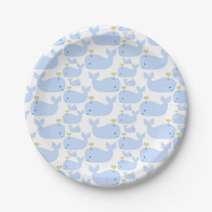 Assiettes En Carton Douche infantile de cadeau de baleines de bleus
