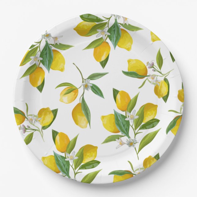 Assiettes En Carton Douche nuptiale à thème citron (Devant)