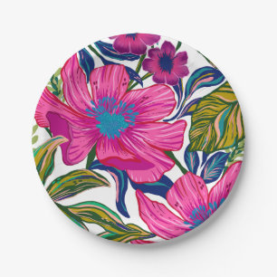 Assiettes En Carton Douche nuptiale florale et botanique bleu