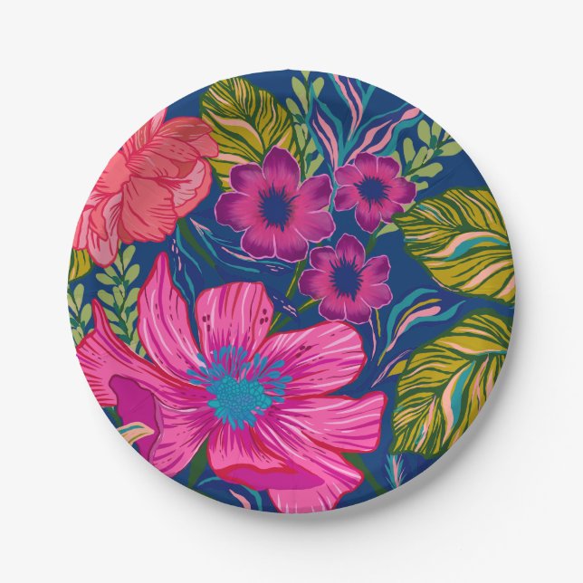 Assiettes En Carton Douche nuptiale florale et botanique bleu (Devant)