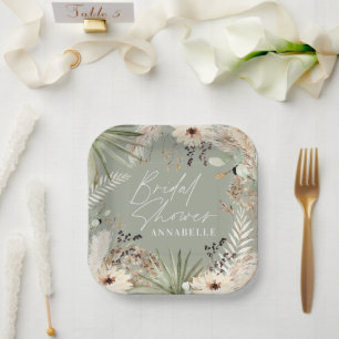 Assiettes En Carton Douche nuptiale merci pampas moderne herbe feuilla