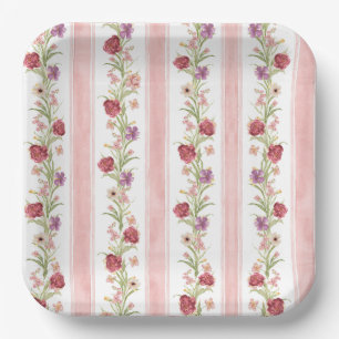 Assiettes En Carton Douche vintage fleurie Coquette arc rose