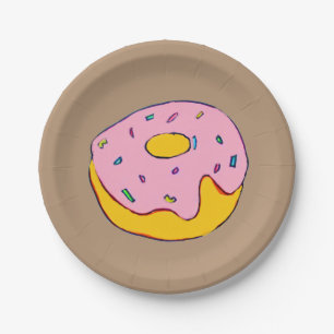 Assiettes En Carton Doughnut rose glaçage fête