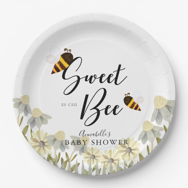 Assiettes En Carton Doux comme peut Bee Miel Abeille Baby shower blanc (Devant)