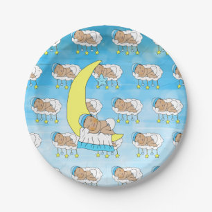 Assiettes En Carton Doux petit bébé ethnique dormant sur la lune