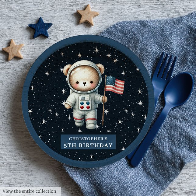 Assiettes En Carton Doux Teddy Ours Astronaut Douche garçon Plaques de (Sweet Teddy Bear Astronaut Boy Shower Paper Plates)
