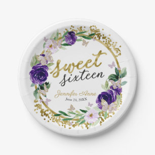 Assiettes En Carton Douze ans, Fleur de lavande violette Papillon