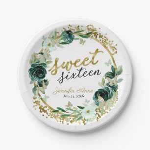 Assiettes En Carton Douze ans, florale, émeraude vert, papillon