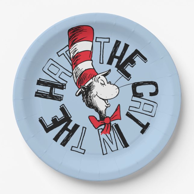 Assiettes En Carton Dr Seuss | Chat dans l'art rond Casquette (Devant)