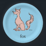 Assiettes En Carton Dr. Seuss | Renard Rose<br><div class="desc">Ce design sous licence officielle de Dr. Seuss présente une illustration classique et minimaliste du personnage fantaisiste du renard rose. Le personnage est représenté assis, les yeux fermés et avec une queue touffue, accompagné du mot "renard" et de la signature authentique de Dr. Seuss. Cette œuvre d'art simple mais reconnaissable...</div>