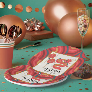 Assiettes En Carton Dragon 2024 Jour de l'An chinois rouge