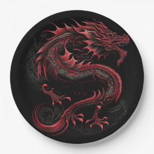 Assiettes En Carton dragon à tête jaune-verte