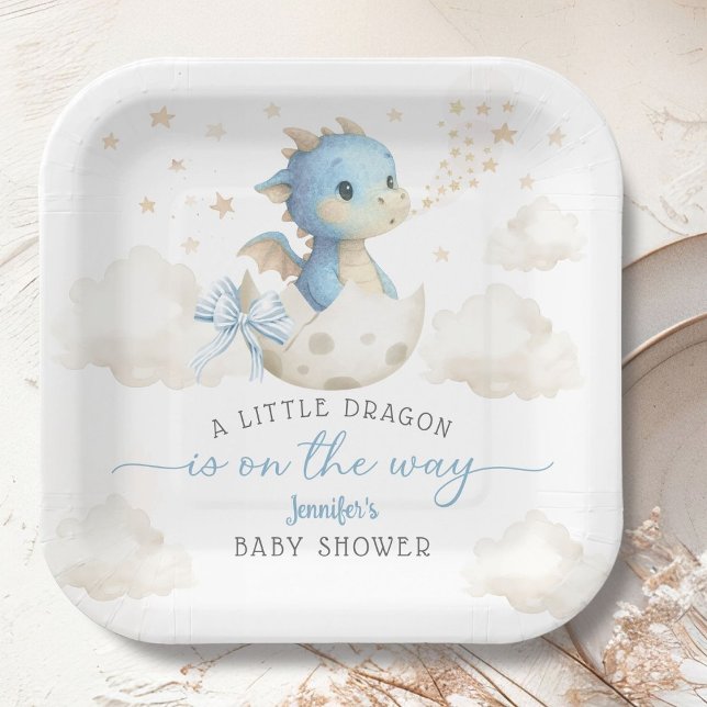 Assiettes En Carton Dragon Baby Shower Boy Blue Cute Dragon (Créateur téléchargé)