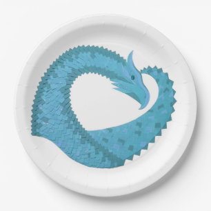 Assiettes En Carton Dragon cardiaque turquoise en blanc