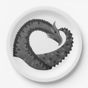 Assiettes En Carton Dragon de coeur noir sur blanc