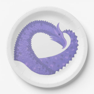 Assiettes En Carton Dragon de coeur périphérique sur blanc