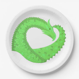 Assiettes En Carton Dragon de coeur vert citron blanc
