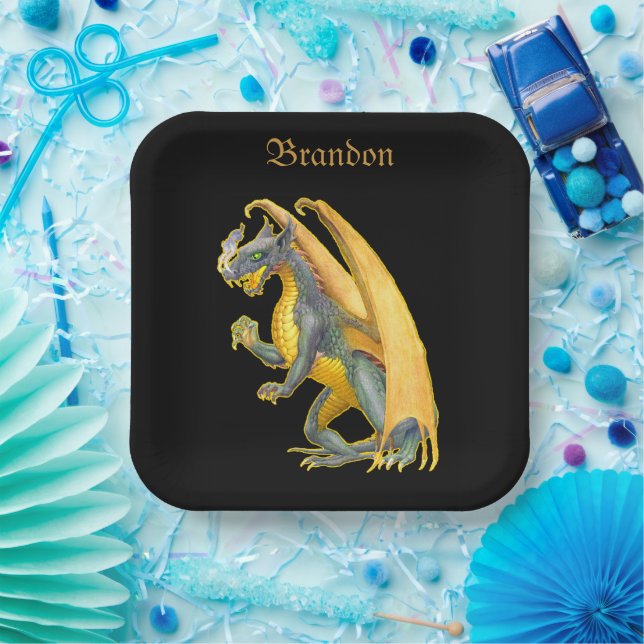 Assiettes En Carton Dragon de respiration incendie personnalisé (Fête)