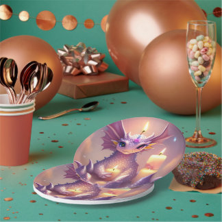 Assiettes En Carton Dragon d'Imaginaire aux bougies d'anniversaire