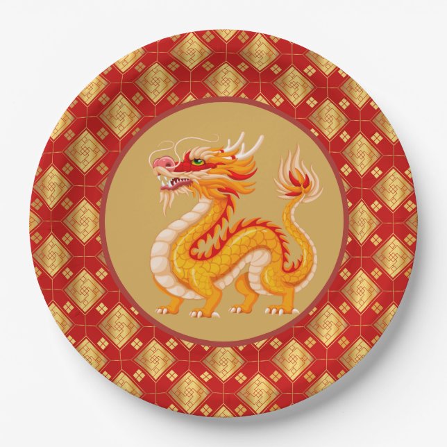 Assiettes En Carton Dragon Doré 2024 (Devant)