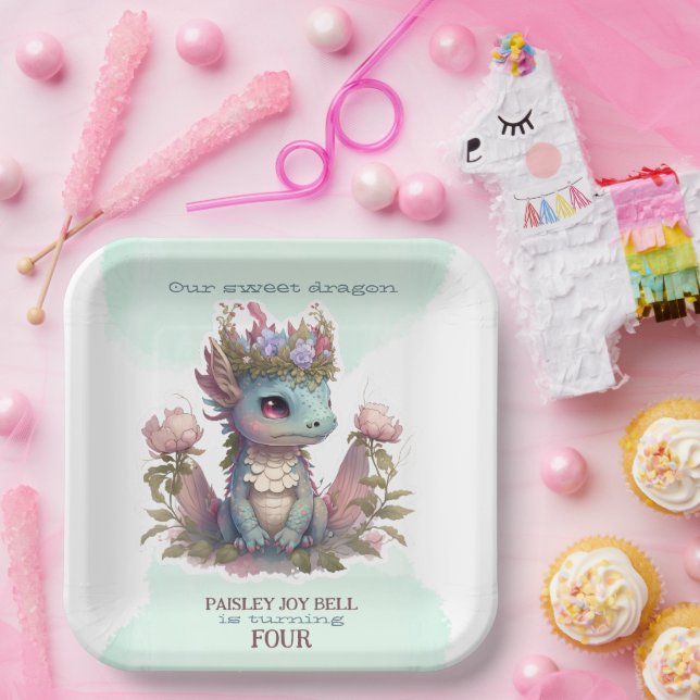 Assiettes En Carton Dragon fille de quatre ans (Fête)