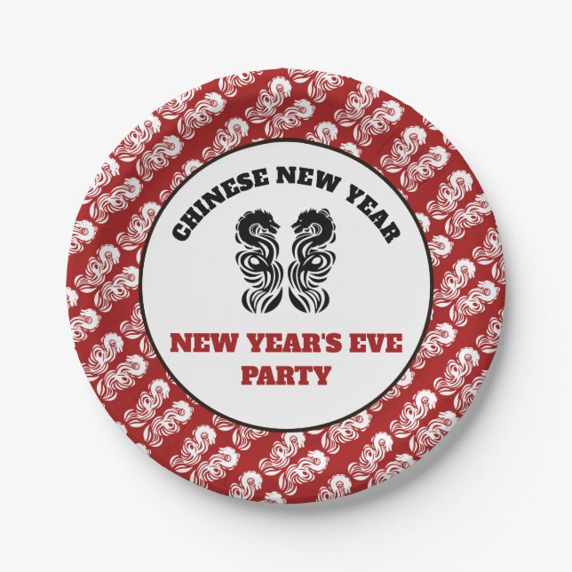 Assiettes En Carton Dragon oriental chinois du Nouvel An (Devant)