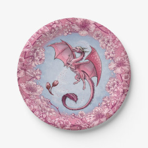 Assiettes En Carton Dragon rose d'art d'imaginaire de nature de