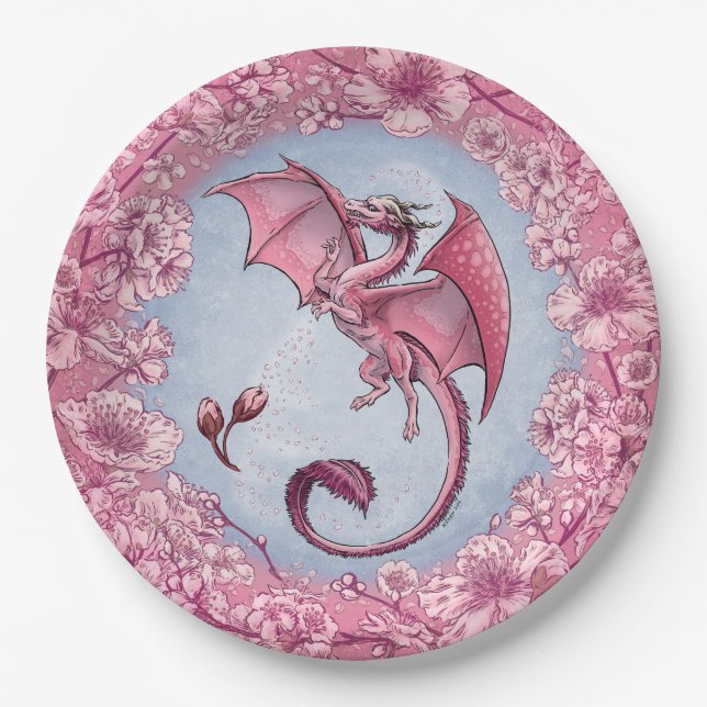 Assiettes En Carton Dragon rose du printemps Nature Imaginaire Art (Devant)