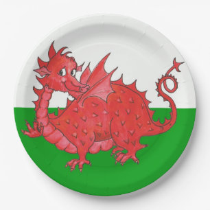 Assiettes En Carton Dragon rouge mignon de plat de livre blanc vert et