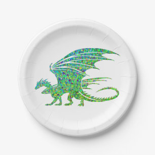 Assiettes En Carton Dragon vert de mosaïque Extraordinaire