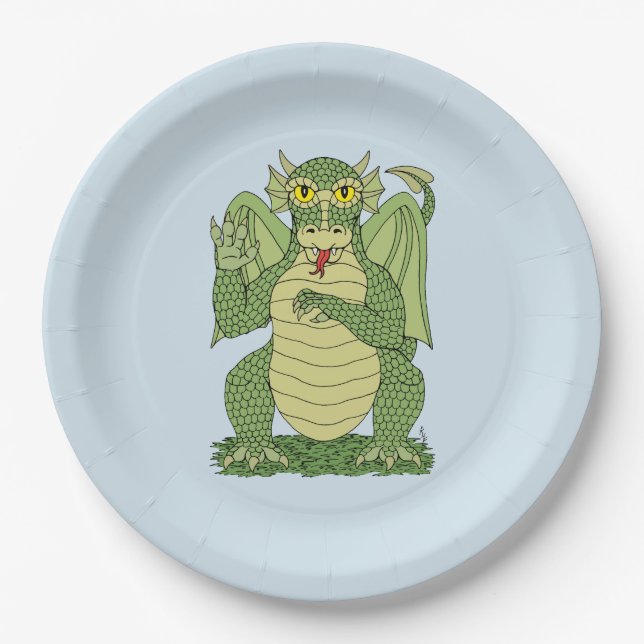 Assiettes En Carton Dragon vert mignon (Devant)