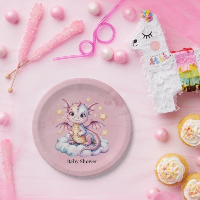 Assiettes En Carton Dragon Whimsical Sur Un Baby shower Nuageux (Fête)