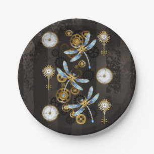Assiettes En Carton Dragonflies de Steampunk sur arrière - plan rayé