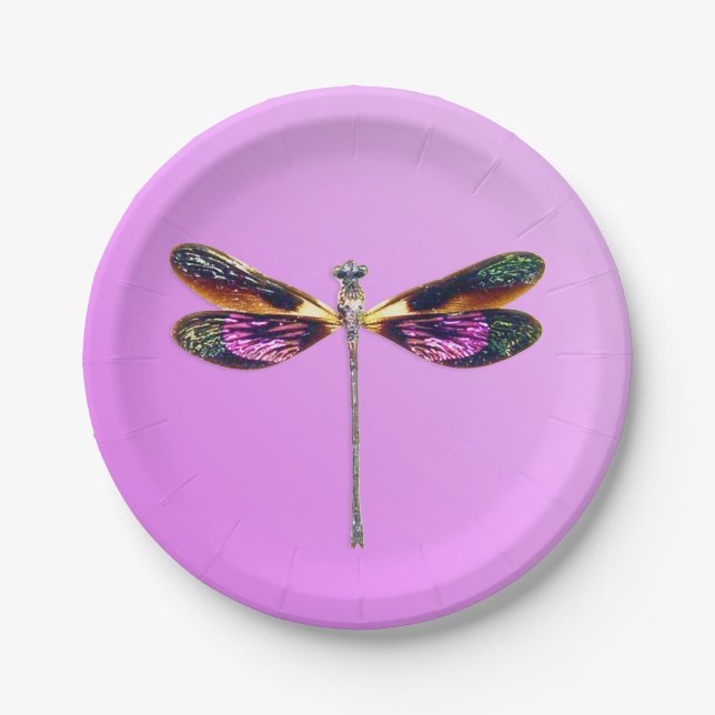 Assiettes En Carton Dragonfly - argent, or, violet sur violet (Devant)