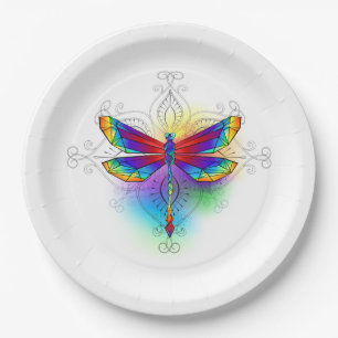 Assiettes En Carton Dragonfly en arc-en-ciel