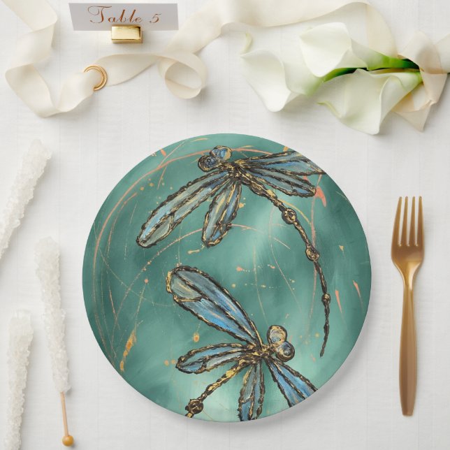 Assiettes En Carton Dragonfly Flit Myrtle Green (Mariage)
