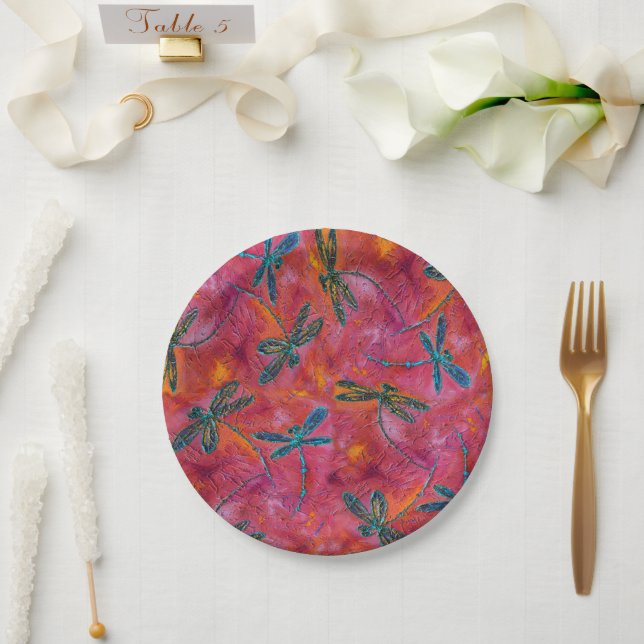 Assiettes En Carton Dragonfly Hot Fuchsia rose (Mariage)