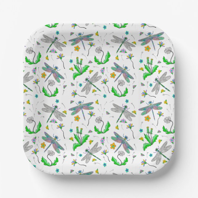 Assiettes En Carton Dragonlies et Dandelions (Recto)