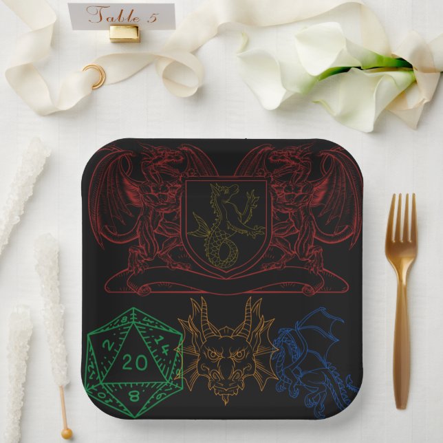 Assiettes En Carton Dragons avec dés (Mariage)