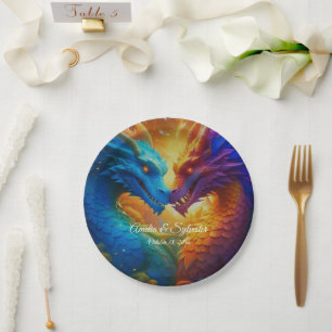 Assiettes En Carton Dragons colorés en amour