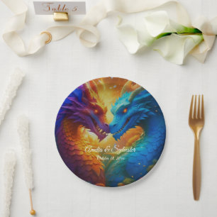 Assiettes En Carton Dragons colorés en amour