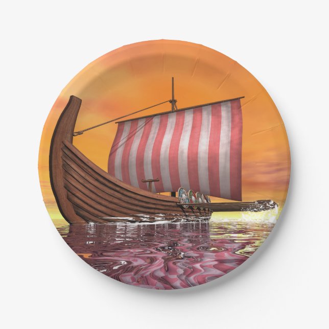 Assiettes En Carton Drakkar ou bateau de Viking - 3D rendent (Devant)