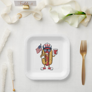 Assiettes En Carton Drapeau 4 juillet Hotdog Funny Patriotique USA