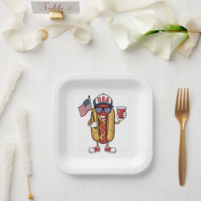 Assiettes En Carton Drapeau 4 juillet Hotdog Funny Patriotique USA (Mariage)