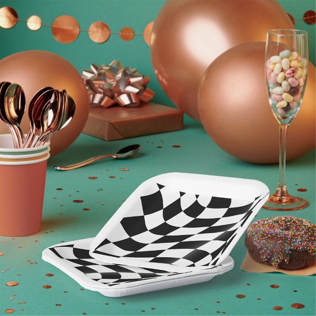 Assiettes En Carton Drapeau À damiers noir et blanc (Créateur téléchargé)