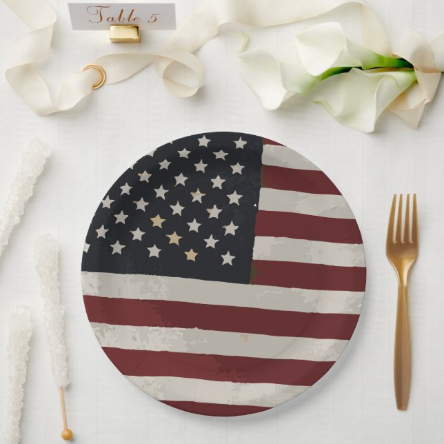 Assiettes En Carton Drapeau américain 4 juillet (Mariage)