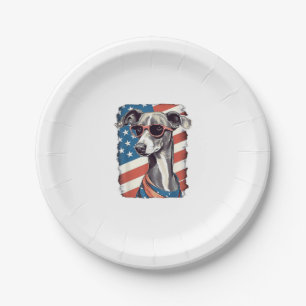 Assiettes En Carton Drapeau américain 4 juillet Chien gris italien