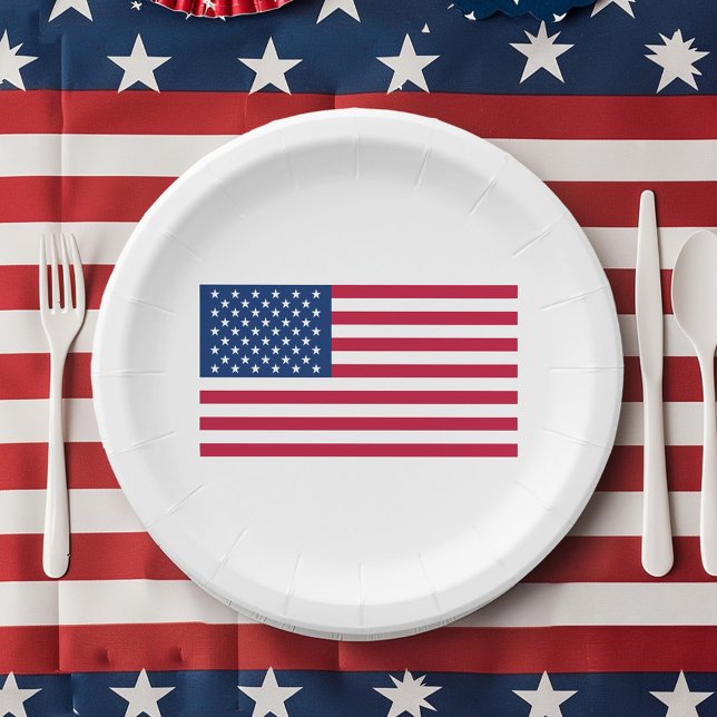 Assiettes En Carton Drapeau Américain 4 juillet Étoiles Et Bandes (Stars And Stripes 4th Of July American Flag Paper Plates)